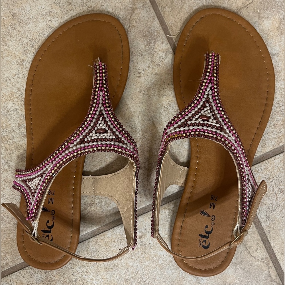 Elegant Beaded Sandals with Pink and Brown Accents
